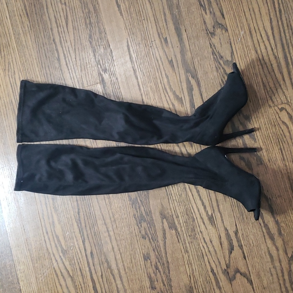 Suede Like Over the Knee Open Toe Boots